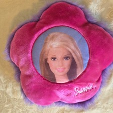 Barbie Flower Shaped Portrait Pink Purple Decorative Throw Pillow Mattel 2002