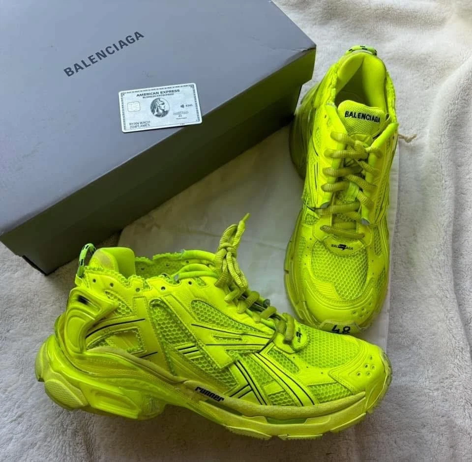 Balenciaga — Balenciaga Fluo Yellow Destroyed Runner Sneaker - 48EU - $1200 - New - Authentic