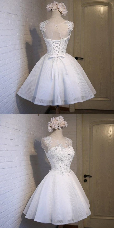 Mini Wedding Dresses Summer 2025 Short Sweet Seeveless Tulle Lace Bridal Gowns - Image 3 of 4