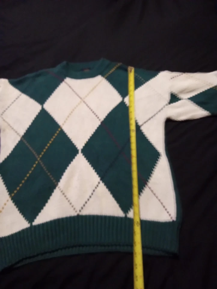 Structure Pullover Sweater Men's L Long Sleeve Green White Argyle Diamond - Image 3 of 4