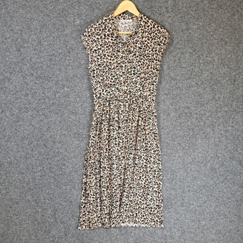 Flax & Seed Womens Dress Size 8 Leopard Animal Print Elastic Waist Button Up - Picture 1 of 9