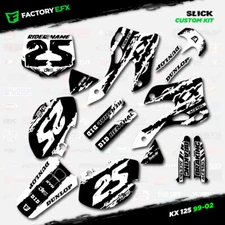 Black & White Slick Graphics Kit fits 99-02 Kawasaki Kx125 Kx 125 Decal Sticker