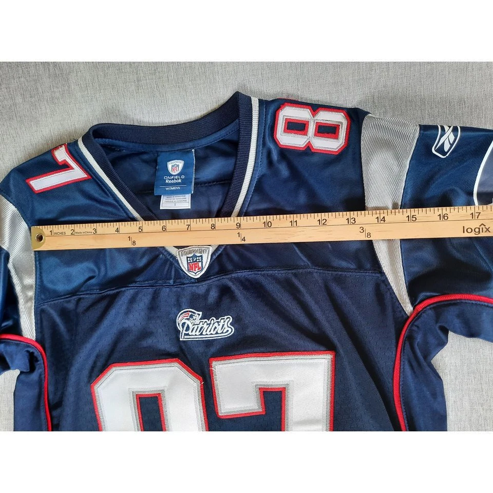 Camiseta para mujer Reebok Onfield pequeña logotipo artístico NFL Patriots Gronowski 87 malla Foto 4 de 4