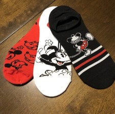 Disney Logo Assorted Colors Mickey Mouse Graphic No Show Liner Socks-3 Pk NWOT