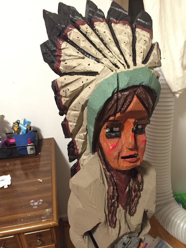 Large Hand Carved Wooden Cigar Store Indian eBay