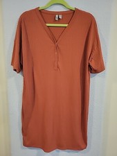 ASOS Ribbed Short Sleeve Shift Dress Burnt Orange Size 14