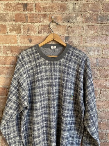 Brioni, Vintage Avon for Brioni Men’s Sweater, Sz 46 XL, Gray Plaid 100% Wool Italy
