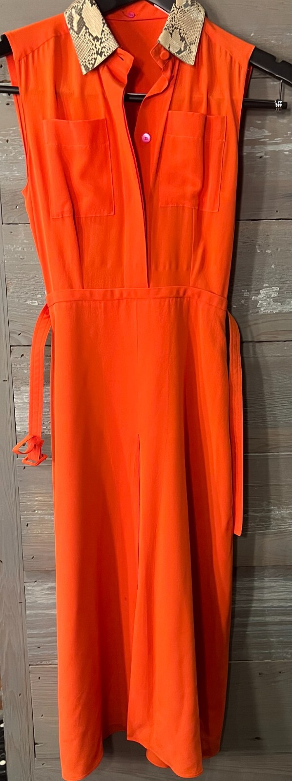 Gucci Dress Removable Python Skin Collar Orange S… - image 1