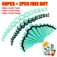 50pcs Ear Gauge Stretching Kit 14G-00G Silicone Tunnels Acrylic Tapers Plugs Set