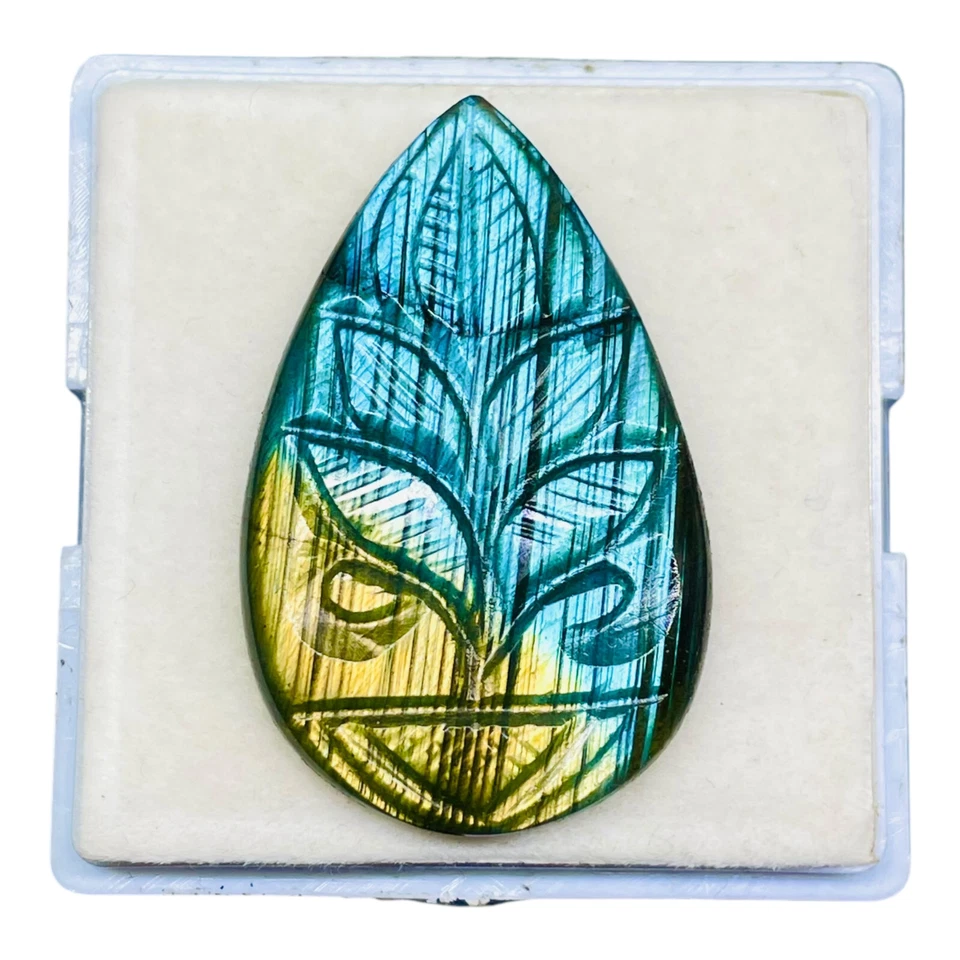 53.60 Cts Natural Carved Labradorite 42x26mm Pear Flashy Pendant Size Gemstone - Image 3 of 4