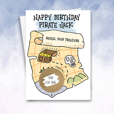 Personalisierte Kinder Piraten Schatz Rubbel Geburtstagskarte | Lustiges Überraschungsgeschenk