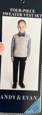 Andy  Evan Boy's 4-Piece Pant Shirt Vest Bowtie Set GRAY NAVY 7 NWT
