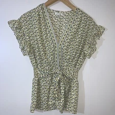 Max Studio Blouse Womens Size Medium Floral Smocked Tie Waist