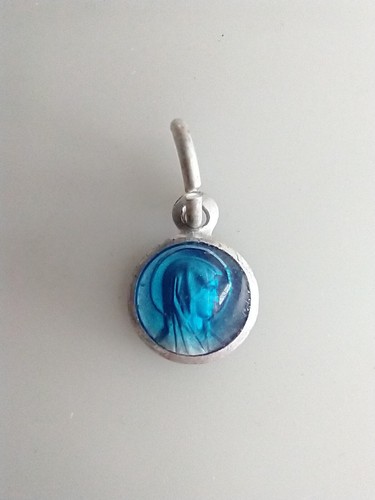 Vintage Catholic Blue Enamel Our Lady of Lourdes Tiny Religious Medal ...