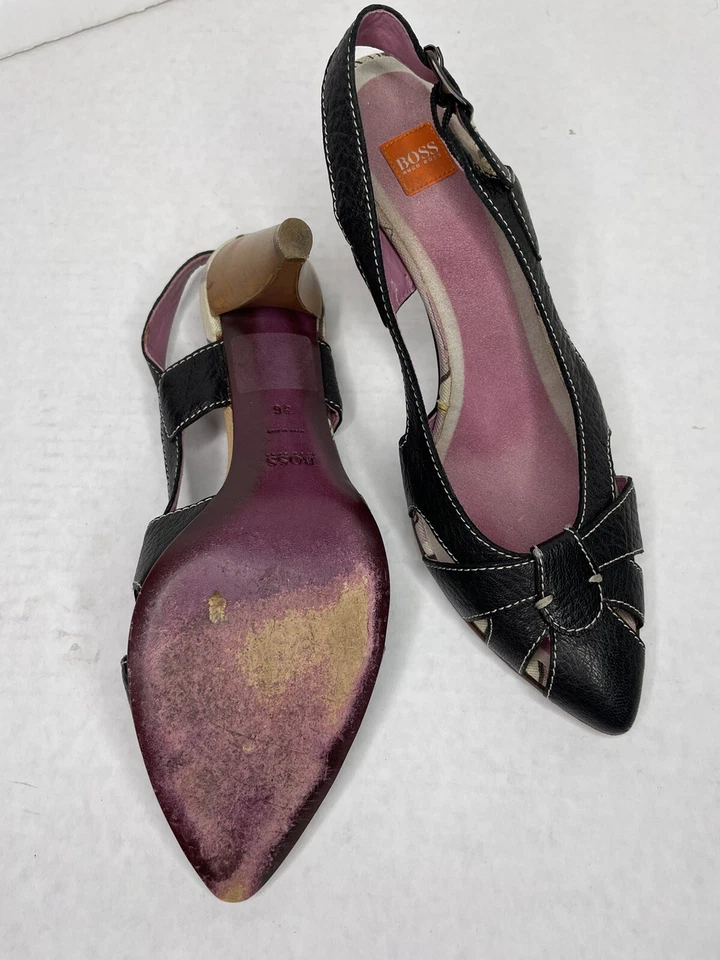 Zapatos de salón Hugo Boss de cuero negros con cordones negros ligeramente usados talla 36 Italia US 6 Foto 4 de 4