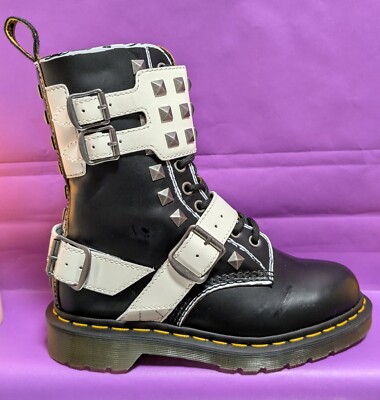 Dr Martens 1490 Joska Stud Buckle Boots Black/White New Women s Size 37