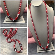 Vintage Frosted red glass beaded art glass Long 30    strand  Necklace  