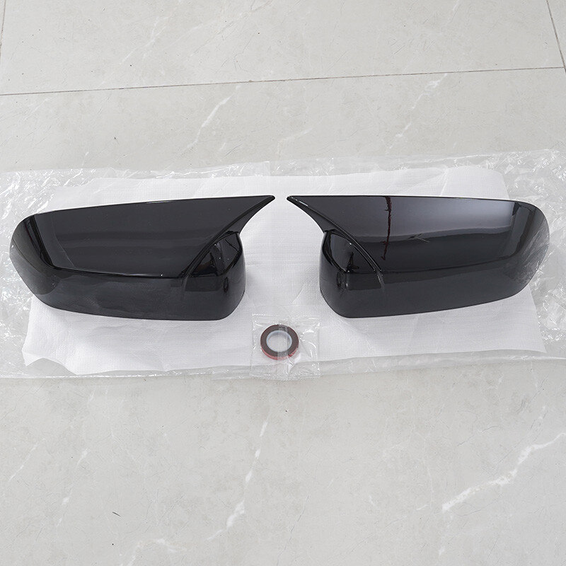 Ox Horn Style Side Mirror Covers For 2010-2014 Ford Mustang - Glossy Black ABS, 3M Tape Installation
