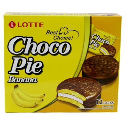 Lotte Banana Choco Pie Best Choice Sweet Soft Natural Flavor Healthy 12x28g NEW