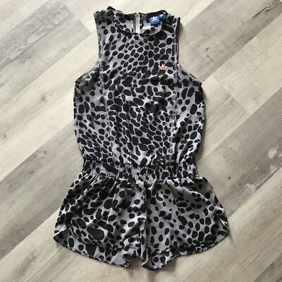 Adidas The Three Stripes Leopard Print Romper Back Zip up sz Small