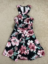 Windsor A-Line Midi Dress Womens Medium Halter Pleated Zip Floral Multicolor