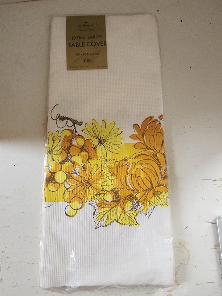 Cubierta de mesa de papel floral vintage con sello amarillo blanco flores 60" x 102" nueva Foto 3 de 4