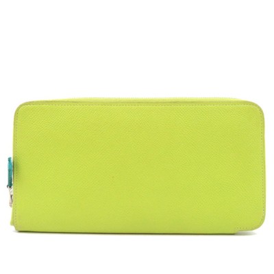 HERMES Azap Long Silk In Veau Epsom Long Wallet  O Stamp (2011) Green Authentic