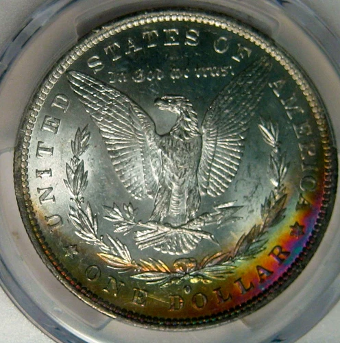 1883-O RAINBOW TONED MORGAN SILVER DOLLAR~PCGS MS64 ~COLORFUL CRESCENT TONER *
