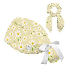 Floral Scrub Caps Women Ponytail Adjustable Surgical Cap Buttons Nurse 1 PCS