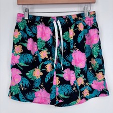 Chubbies Swim Trunks Mens L Black Pink Floral 5.5 Inseam Hibiscus Summer Surf
