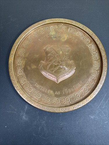 Vintage USAF Communications Command Plaque Incirlik AB Turkey Copper Wall Art 
