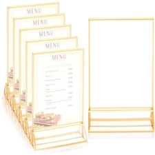 6 Pcs Stockroom Plus Clear Acrylic Sign Holder with Gold Borders, Vertical Stand