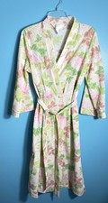 Vintage Sears Take- Along Pink Floral Travel Dressing Robe S/M Feminine Belt