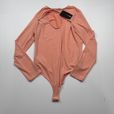 Fashion Nova Check Your Facts Bodysuit Womens 1X Peach Long Sleeve Top KT1783