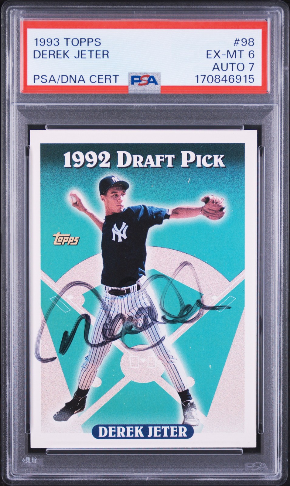 1993 TOPPS #98 DEREK JETER ROOKIE RC PSA 6 AUTO 7 view 1