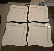 Set Of 4 Villeroy & Boch 10 1/4” New Wave Dinner Plates Germany White Square New