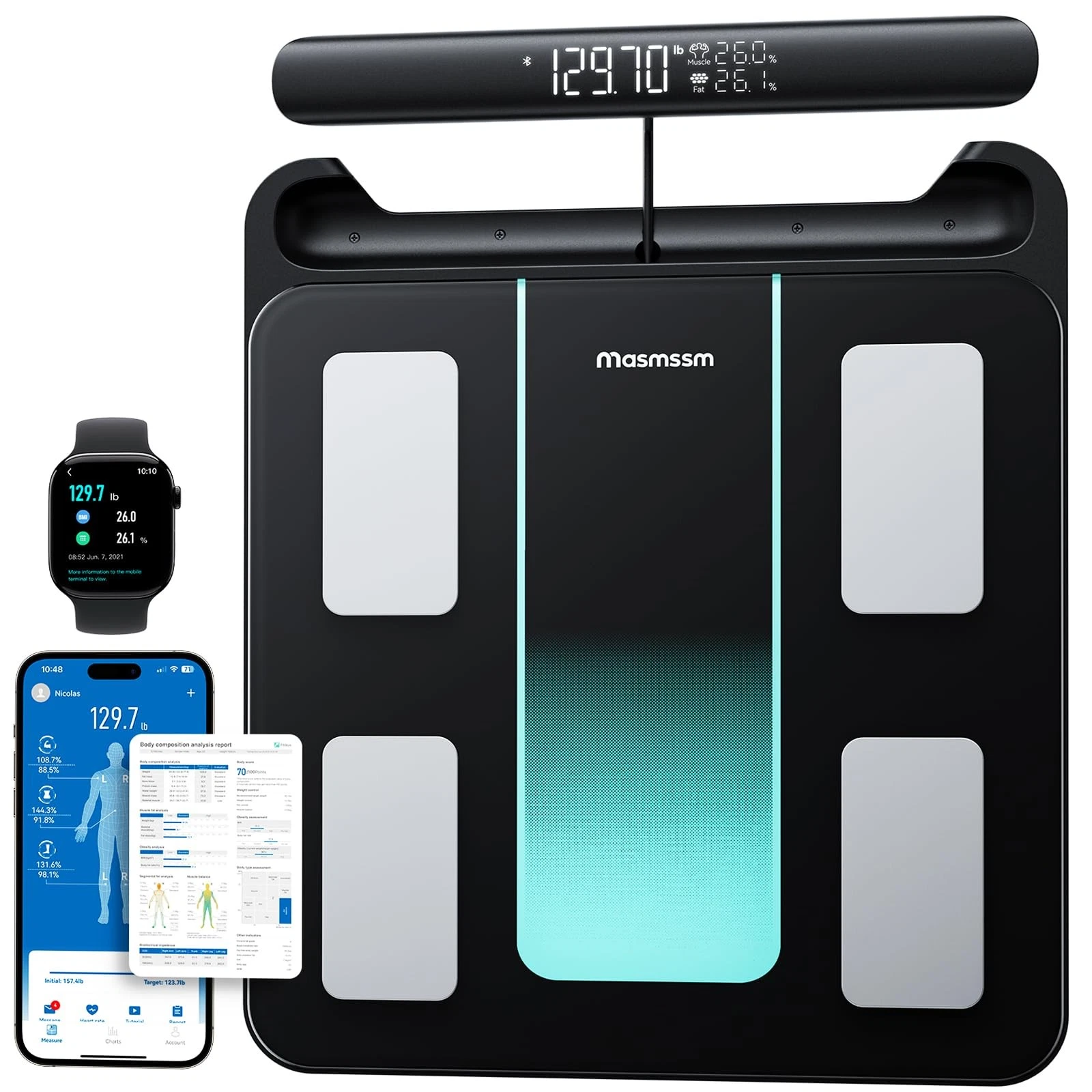 Smart Scale for Body Weight & 35 x 30.5 x 3.5 cm (13.8" x 12" x 1.4"), Black