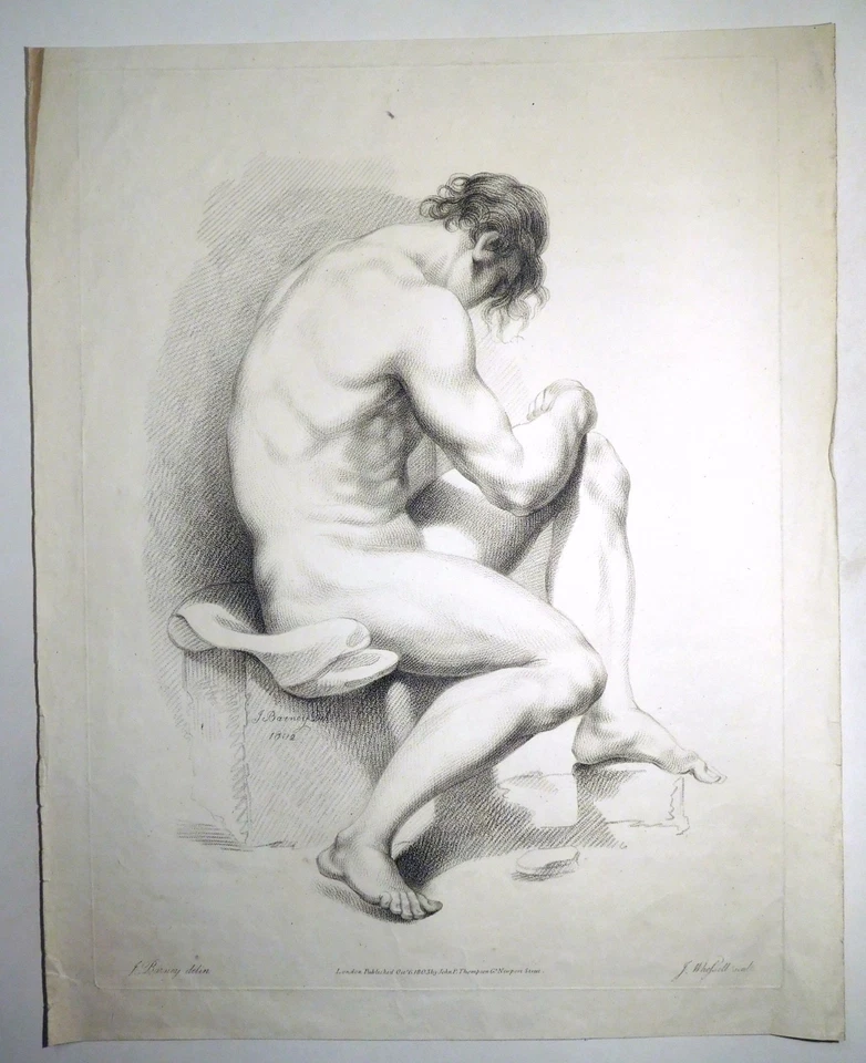 Punktierstich, Männlicher Akt, J. Barney/ J. Whessel, 1803, Zeichenschule - Bild 2 von 4