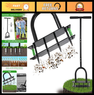 Manual Lawn Aerator Tool - Metal Spike Aerator with Spring, Soil Loosening Garde