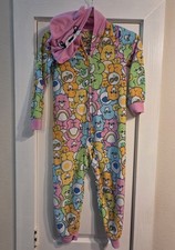 Care Bears Girls Hooded Fleece One Piece Pajama 6/6X Multicolor Zip Bear Print