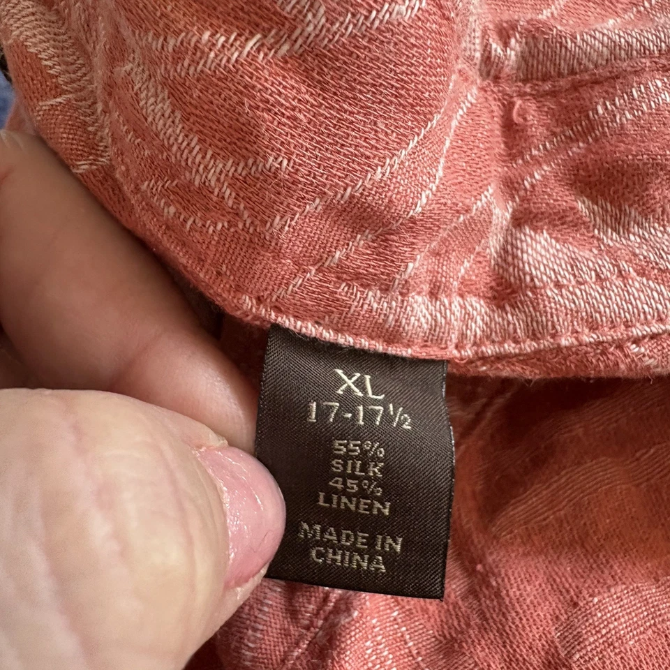 Camisa con botones Tasso Elba XL para hombre | Hojas de palma rosadas | Mezcla de lino de seda Tropics Foto 3 de 4