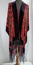 Antique-Vintage 1920's Red Devore' Silk Hand Beaded Fringed Shawl One Size