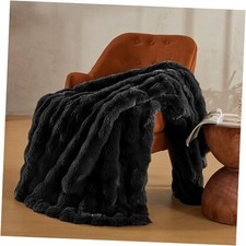 Faux Fur Throw Blanket - Plush Cozy Blanket for Couch Throw 50" x 60" Black