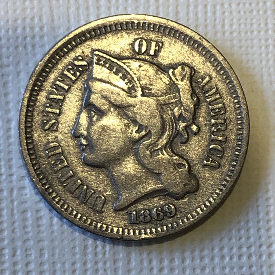 1869 3 Cent Nickel EF+++Very Nice Awesome Find Full Liberty - Image 2 of 4