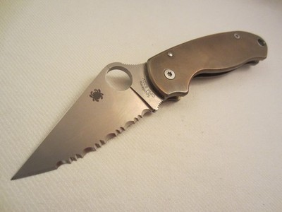 SPYDERCO PARA3 PARAMILITARY 3 PM3 MESSER KNIFE + FLYTANIUM CUSTOM BRASS SCALES X