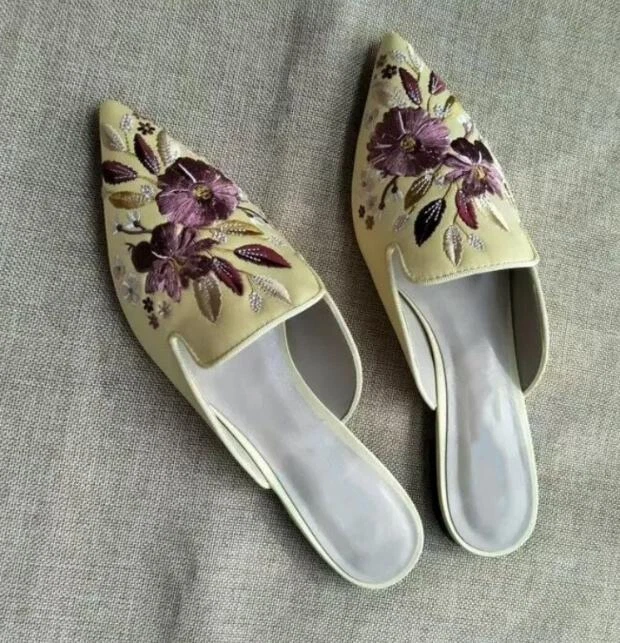 PANTOFOLA D’ORO Pantofole donna a punta slide floreali ballerine mules ricamo scarpe casual taglia
