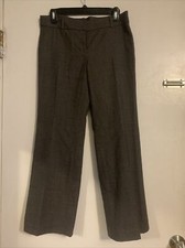 Ann Taylor Grey Heather Wool Blend Straight Trousers Sz 4P Flat Front Belt Loops