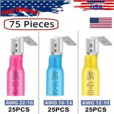 #ad 3 Way Heat Shrink Wire Connectors Piggyback Spade Terminals Kit 22 10 AWG 75Pcs $13.99