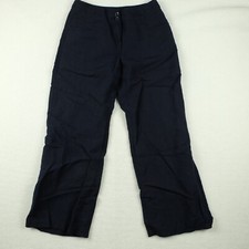 Vintage Womens Pants 8 Navy Blue Straight Leg Linen Rayon Pockets Cropped 90s
