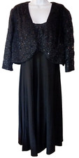 R M RICHARDS 16W 2pc Black Sleeveless Fit  Flare Dress Lace Top w/Sequin Jacket